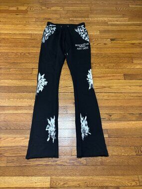 Rockstar Original Sweatpants Womens Size Medium Black Drawstring Art UNHEMMED
